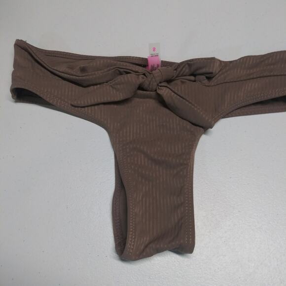 YMI Taupe Classic Thong Swim Bottoms Neutral Ribbed Size Small - Picture 2 of 6
